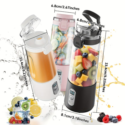 LALAYUAN USB-Powered Juicer & Juicer with Digital Timer, Battery Left Display, High-Speed Ice Crush, USB-C Fast Charge, One-Tap NO-Spill Lid, 6-Blade Stainless Steel - Smoothie Blender Portable, Protein Shakes, Gym, Travel Smoothie Maker