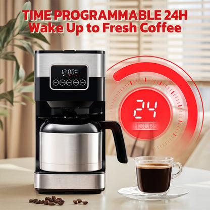 Touch Screen Programmable Drip Coffee Maker, Stainless Steel, Pause & Serve, Customizable Brew Strength, Keep Warm, Auto Shut-Off, Modern Coffee Machine for Home Kitchen