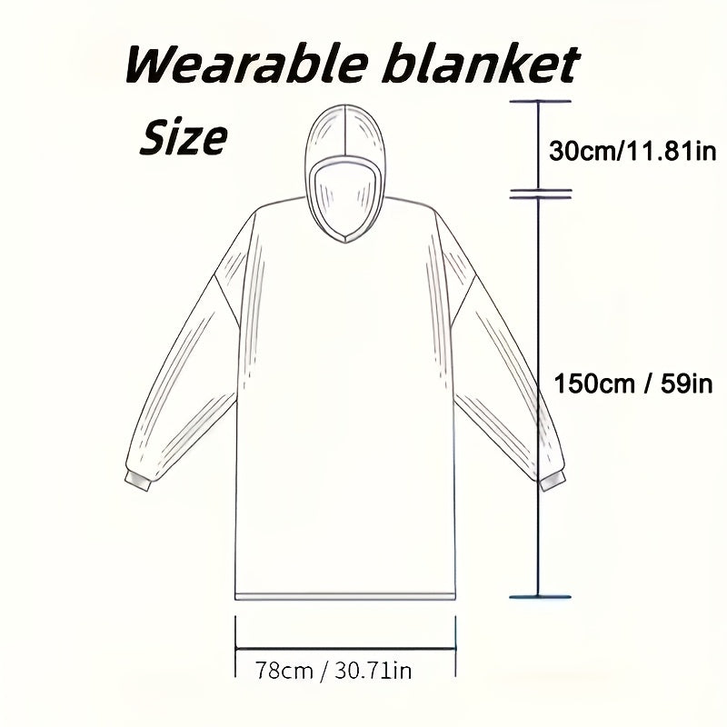 Plaid Fleece Wearable Hooded Blanket – 400gsm Warm Cozy Oversized Hoodie Bedspread, Machine Washable, 4 Colors, 70" Length