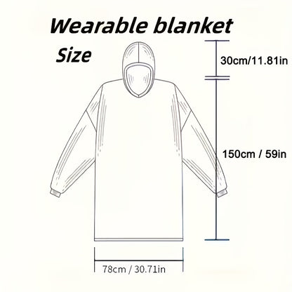 Plaid Fleece Wearable Hooded Blanket – 400gsm Warm Cozy Oversized Hoodie Bedspread, Machine Washable, 4 Colors, 70" Length