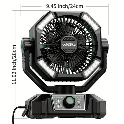 Camping Fan with Dual Motors & 4 LED Lights – Portable Tent Fan with Remote Control, 8 Speed Settings, 20000mAh Battery & Hanging Hook for Outdoor Camping, Power Outages & Indoor Use
