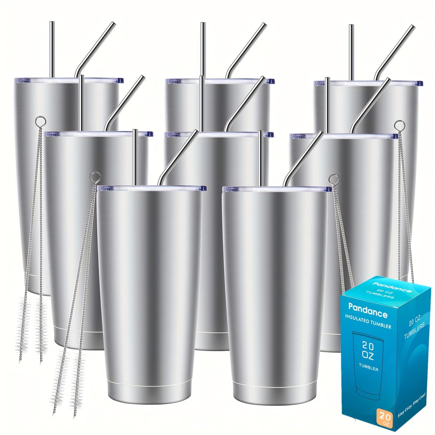 8/12/24pcs 20Oz 304 Stainless Steel Insulated Tumblers with Lid And Straw Bulk, Double Wall Vacuum Water Cups for Hot & Iced Coffee Drinks Travel Mug