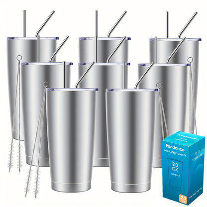8/12/24pcs 20Oz 304 Stainless Steel Insulated Tumblers with Lid And Straw Bulk, Double Wall Vacuum Water Cups for Hot & Iced Coffee Drinks Travel Mug