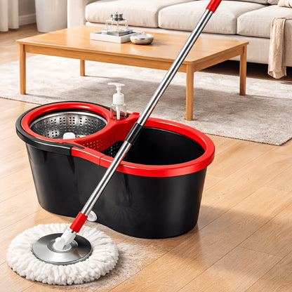Spin Mop And Bucket Set, 4 Mop Heads Or Bucket with Wringer Set, 360°Spin Mop Kit with 2 Microfiber Mop Heads, Spinning Mop Bucket System for Floor Cleaning