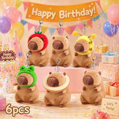 Gift for Her/Him 4/6pcs Capybara Plush Keychain, Capybara Stuffed Animals, Cute Plush Keychain with Clothes Accessories for Birthday Party Gifts, Christmas Gifts