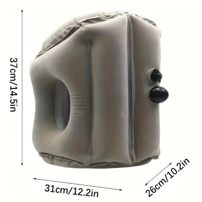 Inflatable Nap Pillow for Neck Support | Portable Air Cushion with Soft Microfiber Cover | Grey | Hand Wash Only | For Aviation, Train, Car, Office