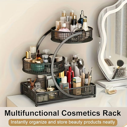 1pc Varnished Metal Cosmetic Organizer - No-Installation Lightweight Makeup Storage Rack, Spiral Design Vanity Countertop Shelf for Lipstick, Brushes&Bottles, Durable Metal with Varnished Finish, Space-Saving Bathroom Organizer(Makeup Brush Bucket)