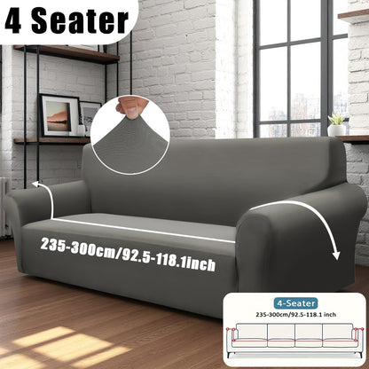 Classic Stretch Sofa Cover with Elastic Band, Milk Fiber Fabric Slipcover-Grip, Machine Washable, Polyester & Spandex, Fits Armchair to 4-Seater Sofas, International Style Throw Design