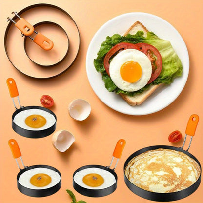 Professional Egg Ring & Pancake Ring Set - Heavy-Duty Non-Stick Breakfast Cookware with Orange Silicone Handle, Round Griddle Shapers for Omelettes, Sandwiches, Pancakes - Even Heating, Easy Flip & Clean, Durable Kitchen for Home & Commercial Use