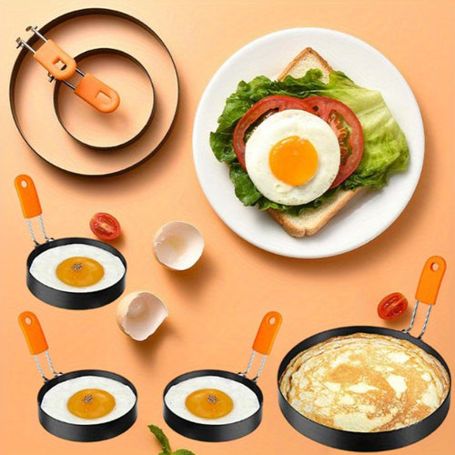 Professional Egg Ring & Pancake Ring Set - Heavy-Duty Non-Stick Breakfast Cookware with Orange Silicone Handle, Round Griddle Shapers for Omelettes, Sandwiches, Pancakes - Even Heating, Easy Flip & Clean, Durable Kitchen for Home & Commercial Use