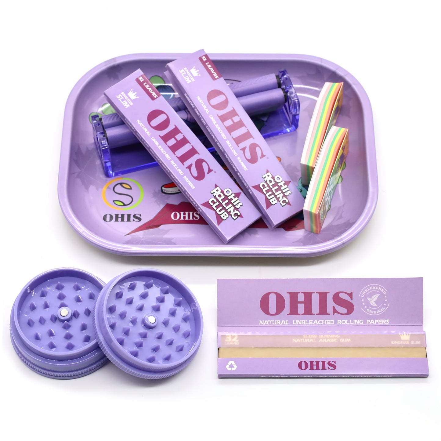 1 Set, Smoking Rolling Tray Set, With Metal Cigarette Tray (7.1x 5.5 Inches), 110mm Plastic Cigarette Maker, 110mm Slim Rolling Papers (3 Packs), 2 Filter Papers, Spices Grinder, Smoking Accessories, Complete Smoking Kit, Special Valentine'S Day Gift