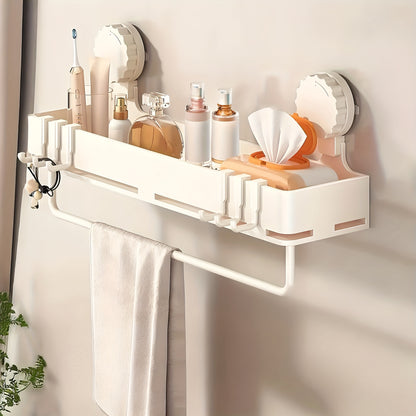 1pc Easy-Install Suction Cup Shower Caddy, Wall-Mounted Organizer for Shampoo & Soap with Towel Holder, Heavy-Duty Floating Shower Shelve for Shower Accessories - Strong Adhesive, Bathroom Organizers And Storage, Shower Organizer, Bathroom Shelves
