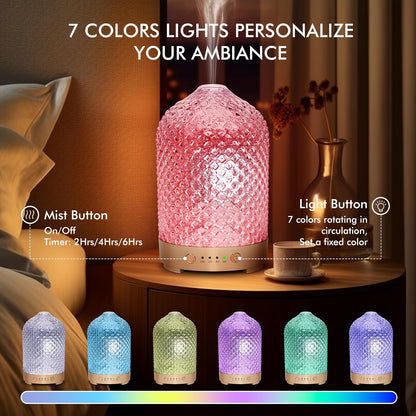 6.76oz Essential Oil Diffuser Featuring 7 Calming Colors, Silent Functionality, Automatic Timer, And Humidifying Feature for Peaceful Sleep