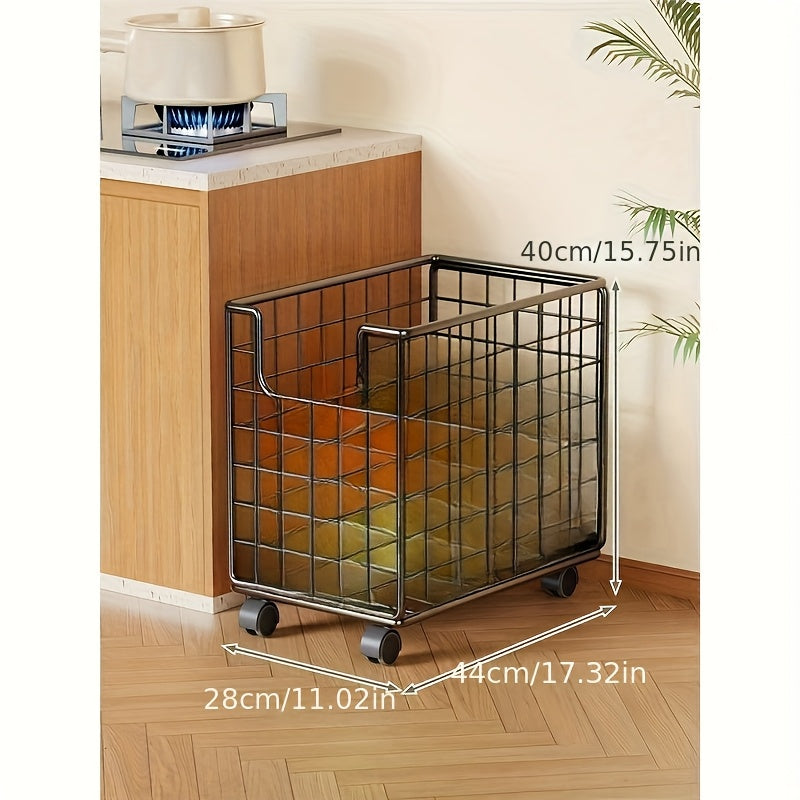 1pc Metal Storage Basket with Wheels, Multifunctional Organizer for Laundry, Bathroom and Kitchen, Without Lid, Home Organization Baskets, Boxes and Containers, Shelf Baskets