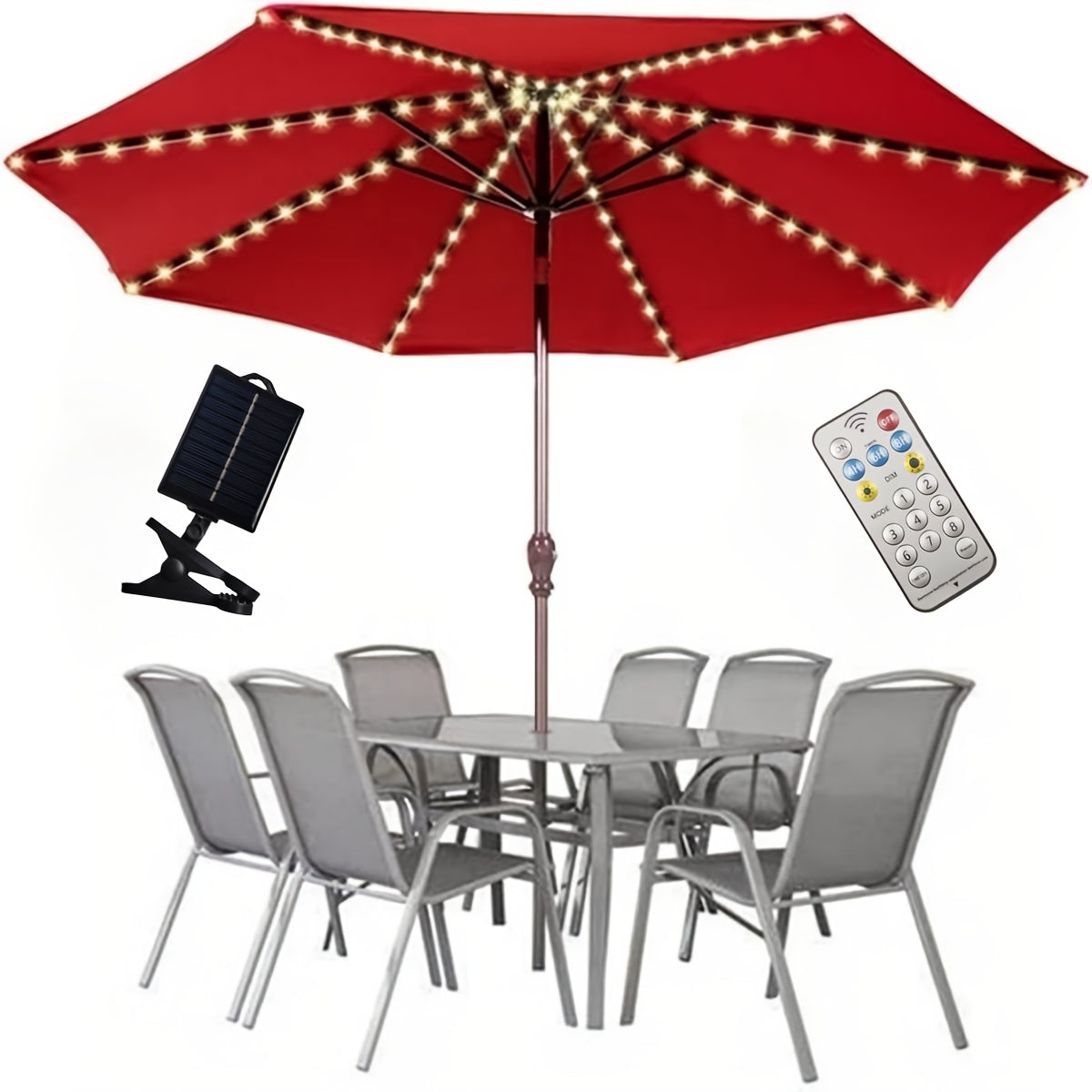 1pc Solar Powered Patio Umbrella Light with 104 LED Lights, Outdoor Market Umbrella Lamp with 8 Modes Remote Control, for Backyard, Deck, Poolside, Beach, Garden, Camping, Party Decoration, Tan, Battery Included