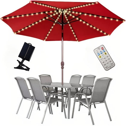 1pc Solar Powered Patio Umbrella Light with 104 LED Lights, Outdoor Market Umbrella Lamp with 8 Modes Remote Control, for Backyard, Deck, Poolside, Beach, Garden, Camping, Party Decoration, Tan, Battery Included