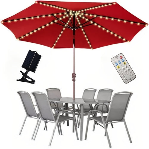 1pc Solar Powered Patio Umbrella Light with 104 LED Lights, Outdoor Market Umbrella Lamp with 8 Modes Remote Control, for Backyard, Deck, Poolside, Beach, Garden, Camping, Party Decoration, Tan, Battery Included