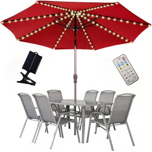 Solar Patio Umbrella Light 104 LED – 8 Modes Remote Control Outdoor Market Umbrella Lamp | Solar Powered Warm White Light for Backyard, Deck, Poolside, Beach, Garden & Camping | Battery Included
