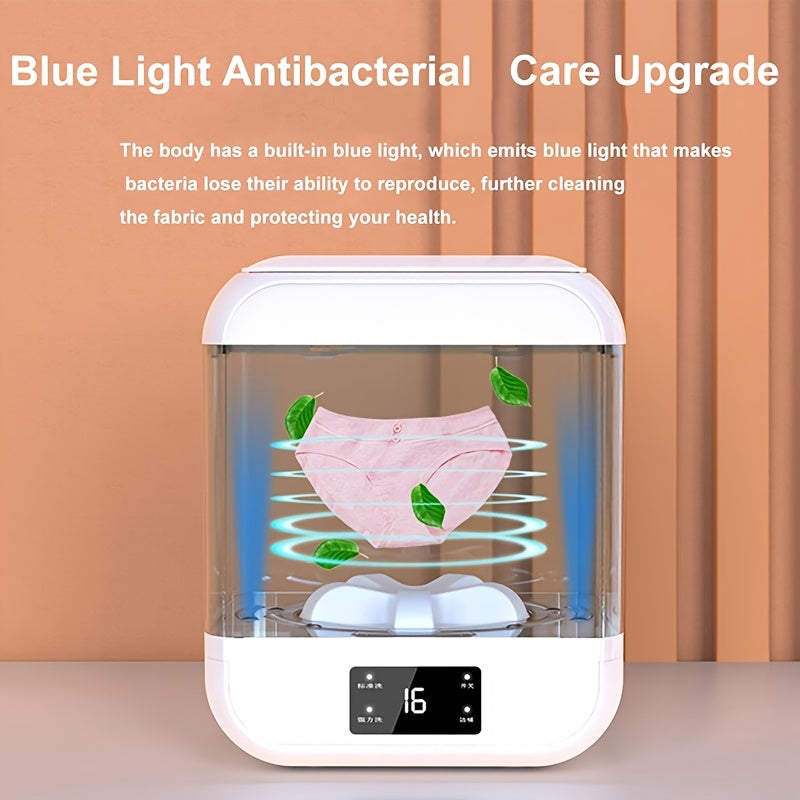 Mini Washing Machine Pure Copper Motor High Torque 4 Washing Modes Portable Washer for Underwear Socks Baby Clothes Separate Washing Anti Cross-Infection White