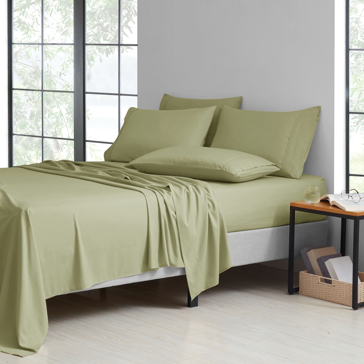 Bibb Home 2000 Thread Count 6 Piece Bamboo Sheet Set – Summer Satin Cooling, Deep Pocket, 6-Pc Egyptian Luxury, Bonus Pillowcases