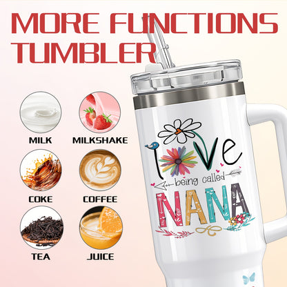 1pc 16/40oz Tumbler With Lid And Straw, NaNa, Stainless Steel Insulated Water Bottle With Handle, Keeps Cold For 24 Hours Or Hot For 12 Hours, Portable Drinking Cups, For Car, Home, Office, Travel Accessories
