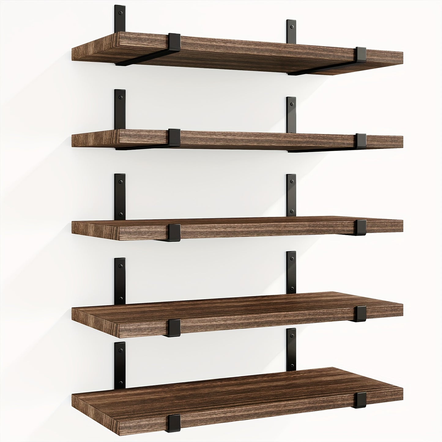 TOMNK 5pcs Rustic Floating Shelf Set, Size 15.8x4.7 Inches, Suitable for Bedroom, Living Room, Kitchen, Bathroom, Home Decor, Laundry Room, Office, and Plant Display - Rustic Wooden Wall Storage Shelves, Floating Shelves