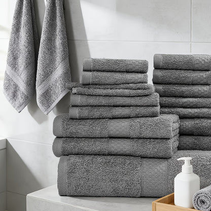 18/16/12pcs Bath Towel Set/12pcs Hand Towels Set, 450GSM, Solid Color Cotton Blended Towels, New Fall Spring Collection, Absorbent, Soft And Comfortable, Bathroom Supplies, Towels for Travel, Shower And Hotel