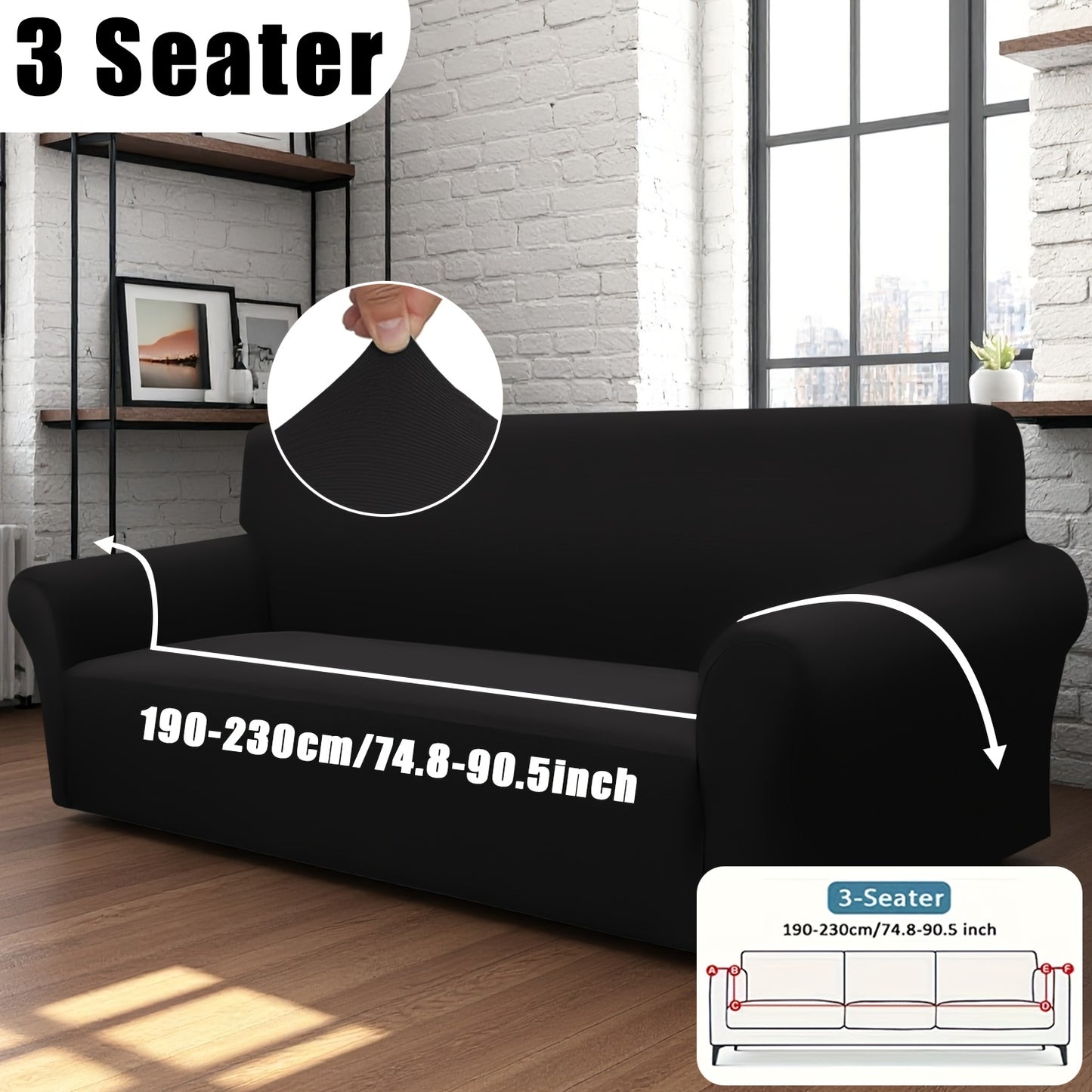 Classic Stretch Sofa Cover with Elastic Band, Milk Fiber Fabric Slipcover-Grip, Machine Washable, Polyester & Spandex, Fits Armchair to 4-Seater Sofas, International Style Throw Design