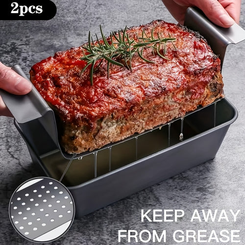2PCSMeatloaf Pan with Drain Tray Non-stick Meat Bread for Baking, Reduce Fat, Enhance Taste, Bread Pan Set