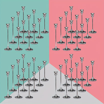 30pcs/48pcs Copper Plated Candlestick Holders, Retro Style Minimalist Dining Tables Center Decoration, Suitable for Celebrations, Birthdays, Weddings And Christmas, Parties, Dining Tables, Fireplace Decoration Candle Holders
