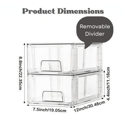 Clear Acrylic Storage Drawers with Handles - Stackable Refrigerator and Pantry Organizer Bins for Snacks Fruits and Vegetables, Food Safe Pull-Out Drawer Bins for Fridge Kitchen Cabinet Under Sink and Bathroom, Available in 4, 6, 8 or 10 Pack