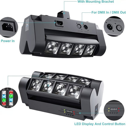 Spider Beam Moving Head Stage Light 8x3W RGBW LED DJ Disco Light Sound Activated DMX-512 Control for Party Club Bar Wedding Festival Show