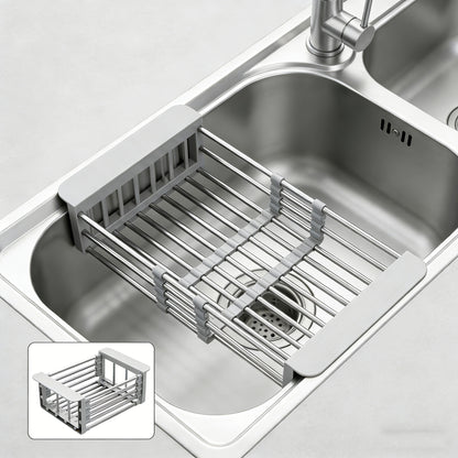 Stainless Steel Adjustable Sink Storage Rack - Extended Dish Rack with Drainless Design, Space Saving Modern Kitchen Storage, Adjustable Height And Retractable Width, Dish Drying Rack for Countertops, Durable And Easy to Clean Surface