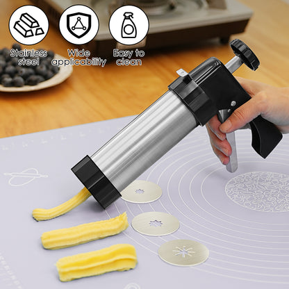 Stainless Steel Cookie Press Multipurpose Cookie Press Kit Featuring 16 Cookie Discs And 8 Icing Tips Practical Cookie Press for Baking for Biscuit Cake Dessert Making Cookie Press Set Cookie Press Maker Cookie Press Maker Kit Biscuit Press Maker