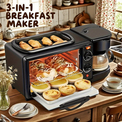 [3 In 1 Breakfast Machine] 3 In 1 Breakfast Machine, Coffee+ Toast+ Frying Pan, One-Touch Timing, Fast Cooking, Lazy Breakfast Tool, 110V US Standard