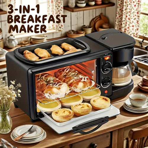 [3 In 1 Breakfast Machine] 3 In 1 Breakfast Machine, Coffee+ Toast+ Frying Pan, One-Touch Timing, Fast Cooking, Lazy Breakfast Tool, 110V US Standard