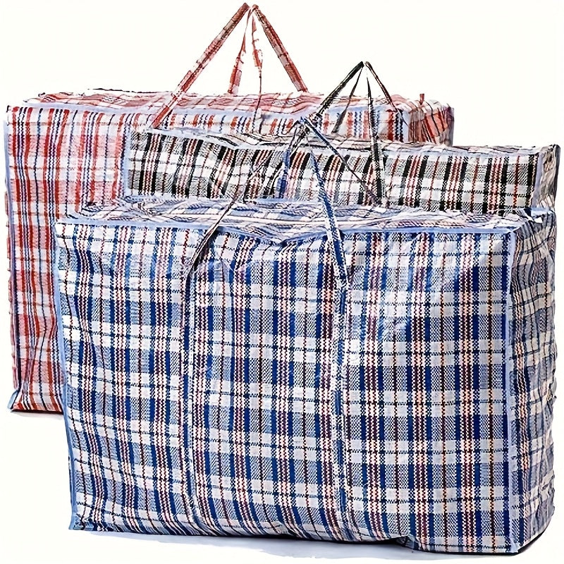 3pcs Large Durable Moving Storage Bags - High Capacity Reusable Zipper Organizer Bags For Clothes, Laundry, Bedding - Ideal For Home Moving, Closet Cleaning, And Holiday Decor, Closet Organization | Checkered Pattern Bags | Durable Fabric Bags