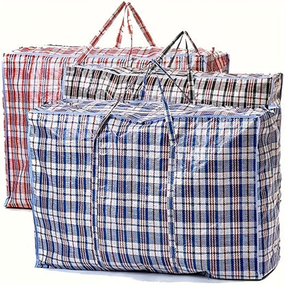 3pcs Large Durable Moving Storage Bags - High Capacity Reusable Zipper Organizer Bags For Clothes, Laundry, Bedding - Ideal For Home Moving, Closet Cleaning, And Holiday Decor, Closet Organization | Checkered Pattern Bags | Durable Fabric Bags