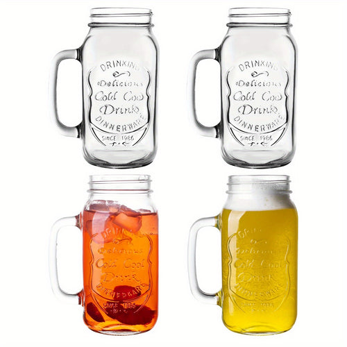 24OZ Mason Jar Drinking Glasses for Party Beverage Materials And Jars with Comfortable Handle Easy to Clean in The Dishwasher 4Pack