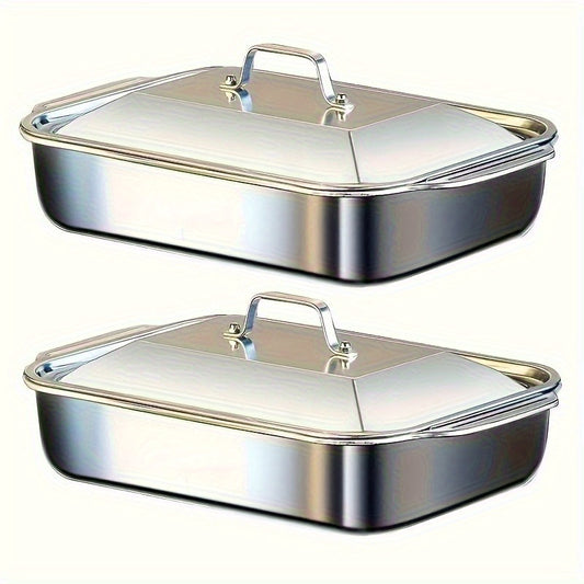 Stainless Steel Baking Trays with Lids – Large Capacity Sheet Pan Set for BBQ, Bread, Desserts, Seafood & Buffets | Family Gatherings, Outdoor Camping, Portable Food Trays