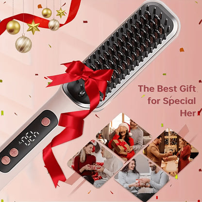 [US Standard]Hair Straightening Brush, 30-60 Seconds Fast Heating & 3 Temperature Adjustable, Wide-spaced Teeth& Smooth Glide Teeth, Tangle-free, Anti-winding, Anti-Damage Styling Tool/Holiday Gift/Birthday Gift The Perfect Mother's Day Gift