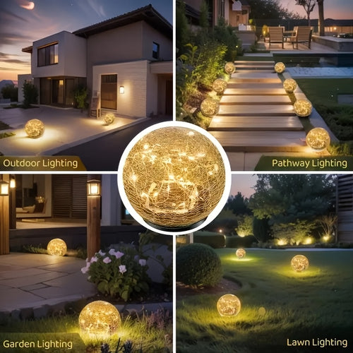 2pcs/4pcs Solar Outdoor Garden Decorative Lights, Cracked Glass Ball Lights, Solar Glass Lawn LED Lights, IP44 Waterproof, Ideal for Gardens, Yards, Lawns, And As Gifts for Family And Friends, with Ground Stake