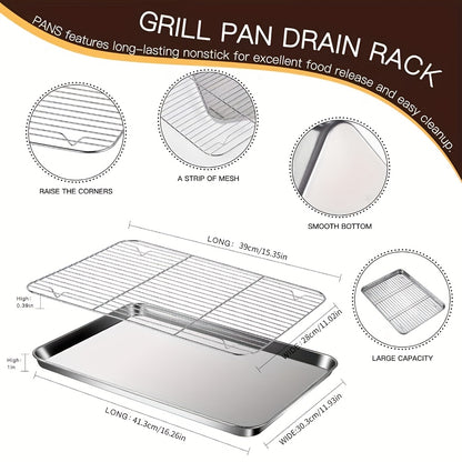 LOLLICY Stainless Steel Baking Sheet & Rack Set (2/3/4/6/8pcs Options) 18x13in Pans & 16.73x12.2in Racks, Rust-Free, Heavy-Duty & Dishwasher Safe, Ideal for Holiday Cookie Baking (Christmas) & Daily Cooling/Grilling