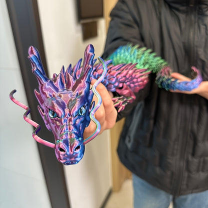 3D Printed Articulated Dragon Figurine 35.4" Giant Poseable Chinese Dragon Collectible Sculpture | Flexible Joints Fantasy Desk Decor for Home Office Car | Unique Gift for Dragon Collectors Mom Dad