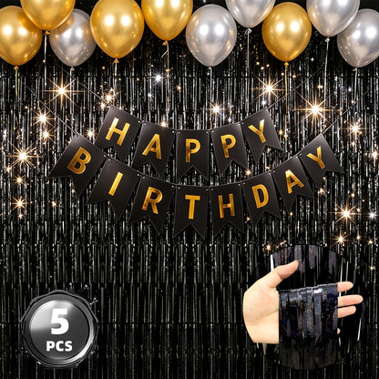 Foil Tinsel Fringe Streamers- 4 Pack 3.28x8.2 Feet Metallic Photo Backdrop For Birthday Party Decorations, Engagement, Bachelorette, Wedding, Family Gathering, Halloween, Christmas & Holiday Celebrations, Party Photo Props