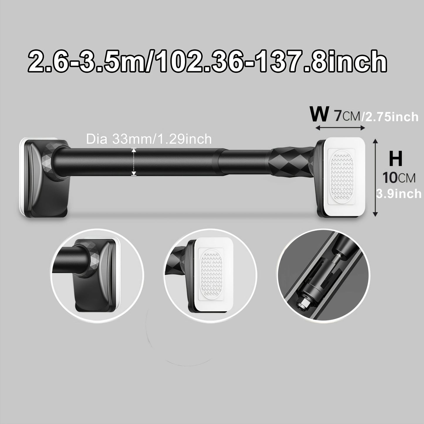 15.75inch - 196.85inch No Drilling Curtain Rail 33Mm Diameter Telescopic Shower Curtain Rod, Extendable Telescopic Rod, Long Adjustable Curtain Rod for Large Windows