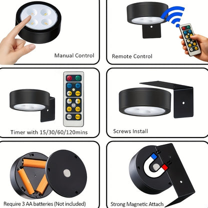 3-Pack Battery Operated Picture Lights, Magnetic Painting Light with 3 Lighting Modes, Remote And Timer Art Display Light for Picture Art Working Frame Portrait, Dimmable Wireless Wall Puck Lights-Black