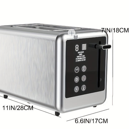 Stainless Steel Toaster 2-Slice Smart Touch Screen – 5 Bread Selections, 7 Shade Settings, Bagel/Defrost/Cancel/Reheat, 1.5" Wide Slot, Removable Crumb Tray