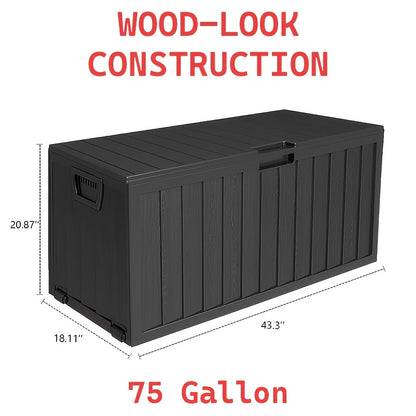 75/35 Gallon Outdoor Storage Box Waterproof Deck Box With Handles & Wheels, Large Patio Furniture Storage Cabinet For Pool Accessories, Tool Chests Easy - Assembly Rack System, Garden Tools Garage Mounted Storage Systems, Cabinet, Rack For Outdoor