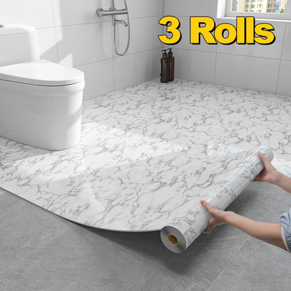 3 Rolls of 60 Wide (23.62In X 197.75In) Self-Adhesive Imitation Marble Kitchen Floor Wallpaper - Thickened Wear-Resistant, Oil-Proof, Waterproof & Anti-Slip Vinyl Tiles with Straight Edge, Home Decor Renovation